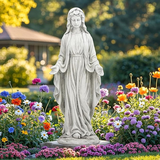 Virgin Mary Statue Outdoor, Large 30 Inch Religious Garden Statue, Blessed Mother Mary Statues Catholic, Durable Weather MGO Stone Sculptures Decor, Lawn Art for Home,Yard,Patio,Forch