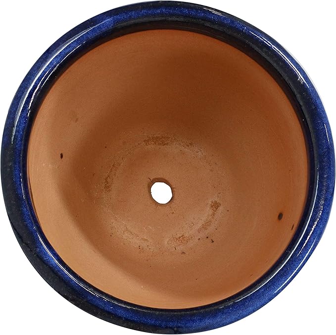 Sunnydaze Round Ceramic Planter - Set of 2 Indoor or Outdoor Plant Pots with Drainage Hole - Chalet - 12" - Imperial Blue Glaze