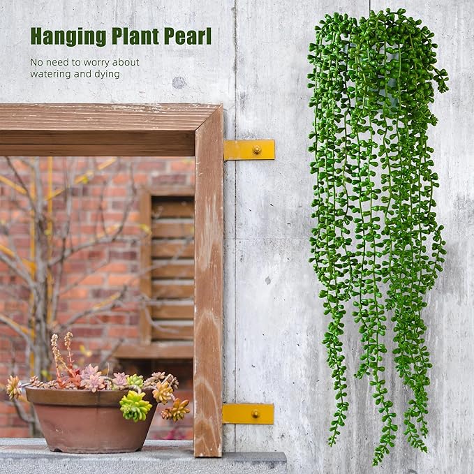 6PCS Artificial Succulents Hanging Plants,27.5 Inch Fake String of Pearls Greenery Plants 5 Branches for Autumn Home Garden Office Party Balcony Wall Indoor Outdoor Fall Decoration