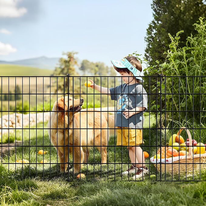 Garden Fence 32 inch H x 28 inch W (10 Panels, Total Length 23 ft) Metal Decorative Fence Rustproof Animal Barrier Fencing for Dog, Rabbits, and Patio,Yard