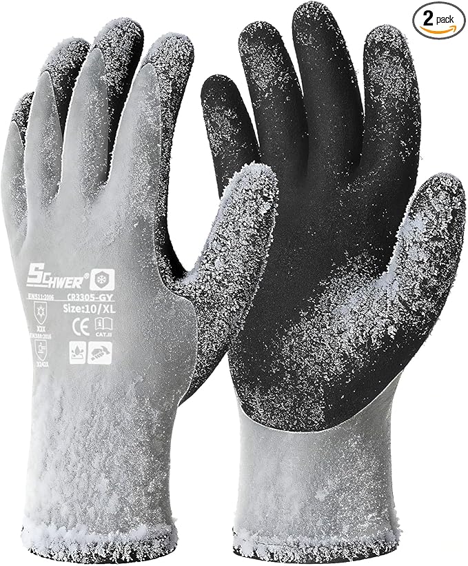 Schwer 2 Pairs 100% Waterproof Winter Work Gloves, ANSI A2 Cut Resistant Freezer Gloves for Outdoor Cold Weather Keep Hands Warm, Enhanced Warmth & Durability, for Shoveling Snow, Ice Fishing, XL