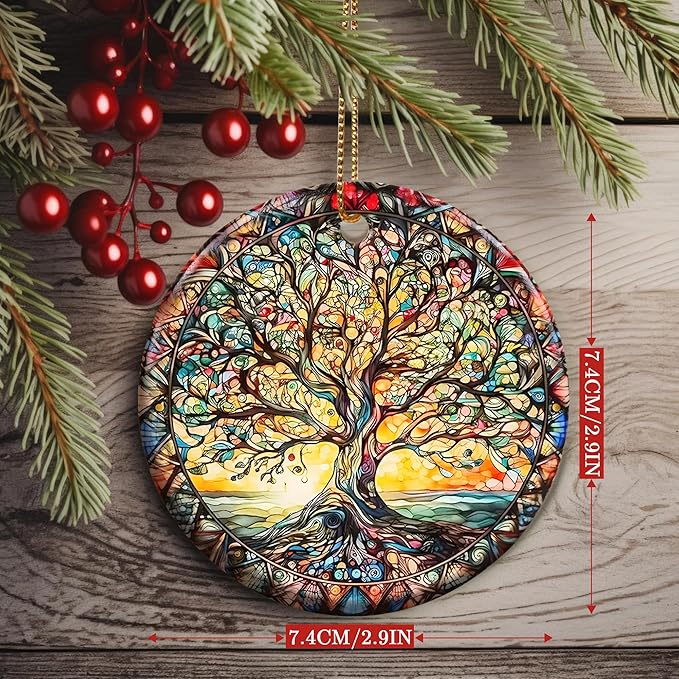 Colorful Ceramic Tree of Life Christmas Ornament, Tree of Life & Christmas Ornaments for Tree, Holiday Decor - Pattern C