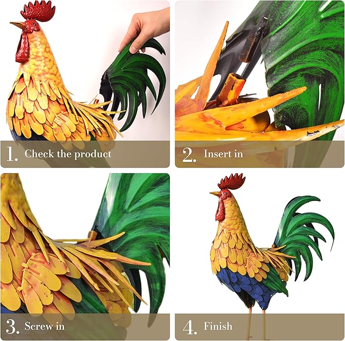 TERESA'S COLLECTIONS Garden Decor, Vivid Rooster Garden Decor with Colorful Painting, 12", Waterproof Metal Garden Statue, Rooster Gifts, Garden Gifts for Women Mom, Indoor/Outdoor