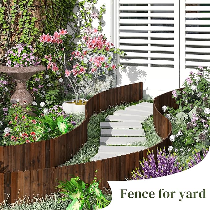 3PACK, 12FT Total Length Wooden Garden Fence Wood Garden Edging Border No Dig Landscape Edging Decorative Flower Bed Border Courtyards Planting Tree Fence Patio Path Edging -11.8" H x 48" L