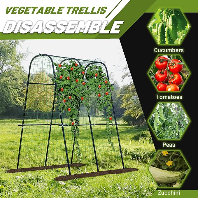 Extra Tall Metal Arch Trellis, 71X71 inch U-Shape Garden Trellis with Netting, Rust-Resistant PE Coated Steel Cucumber Trellis for Raised Bed, Vegetables, Fruits, Beans, Black