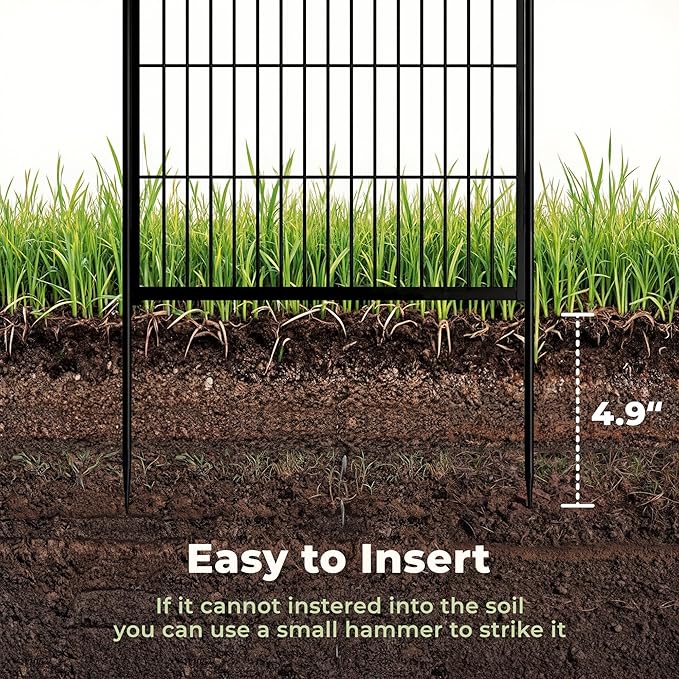 SunsGrove Garden Fence 32 in(H) x 4.5 ft(L) 2 Panels, Heavy Duty Metal Animal Barrier Fence for Dogs, Easy No-Dig Setup, Decorative Dog Fences, Black