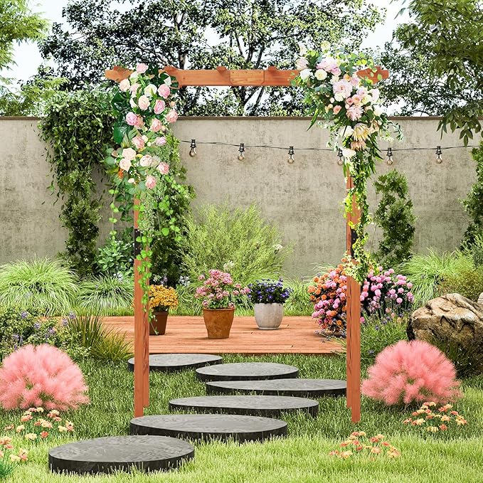 S AFSTAR 84" Wooden Garden Arbor, Plant Climbing Arch Trellis Pergola Archway Wedding Arch for Outdoor, Yard, Ceremony Christmas Decoration (Brown)