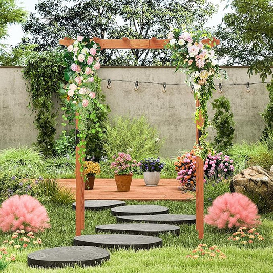 S AFSTAR 84" Wooden Garden Arbor, Plant Climbing Arch Trellis Pergola Archway Wedding Arch for Outdoor, Yard, Ceremony Christmas Decoration (Brown)