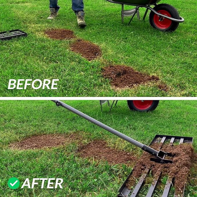 Walensee Lawn Leveling Rake, 7FT 45"x10" Levelawn Tool, Heavy Duty Effort Saving Lawn Level Tool, Steel Handle Lawn Leveler for Yard Garden Golf Course, Ease Level Soil Sand Dirt Surfaces