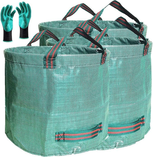 Professional 3-Pack 72 Gallons Yard Lawn Garden Bags (D26, H30 inches) with Coated Garden Gloves,Reusable Leaf Waste Bags,Patio Bags,Laundry Container,Gardening Trimmings Bag with 4 Handles