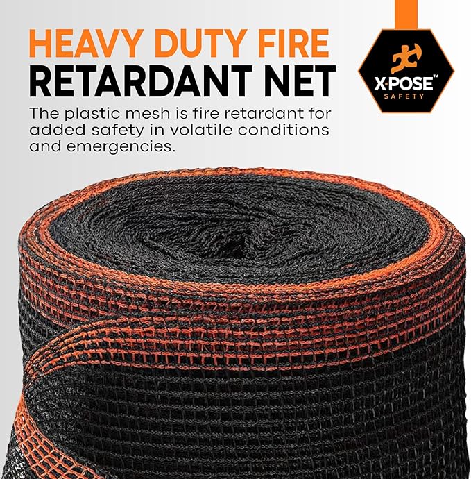 Xpose Safety Construction Safety Debris Netting - Temporary Material Roll, Mesh Scaffold Net Enclosure, Visibility Barrier, Fencing Roll, Heavy Duty Fire Retardant (Black, 1/16" Mesh 4' x 150')