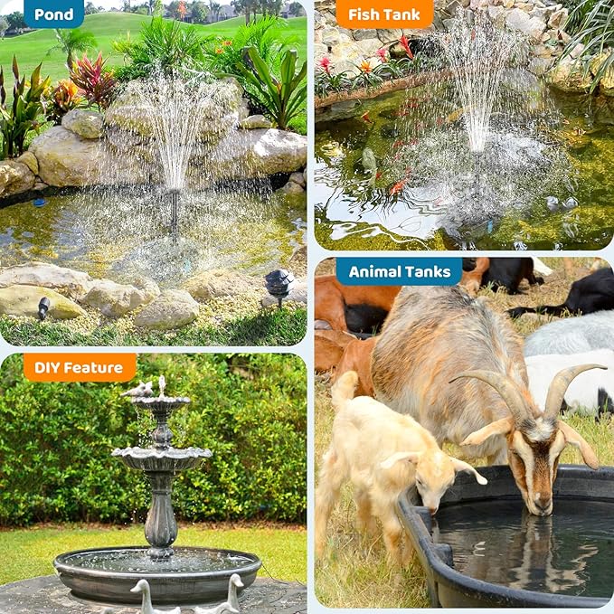 Antfraer 25W Solar Pond Filter with Fountain Pump, Pond Filters for Outdoor Ponds with 16.5Ft Cord Length/6.6Ft Tubing for Ponds, Fish Tank, Wildlife Garden, Fountains, Waterfall Water Feature