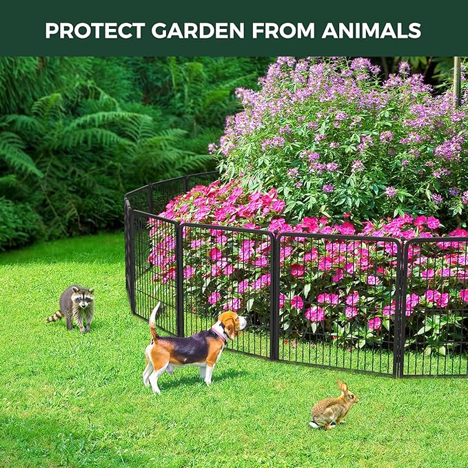 FXW Garden Fence Outdoor for The Yard – 50in(H) x 10.4ft(L) Heavy Duty Metal Animal Barrier for Dog and Rabbit, Decorative Dog Fence, 4 Panels, Black