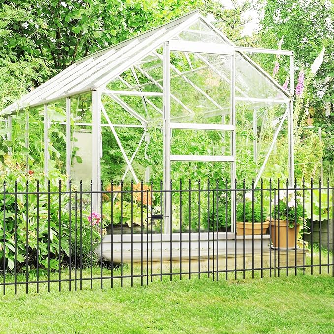Metal Garden Fence with Gate 36 in H x 10 ft L, 1 Gate + 4 Panels Border Fence Panels Animal Barrier for Dogs, No Dig Garden Fencing for Yard Patio Flower Bed Lawn Outdoor, Black