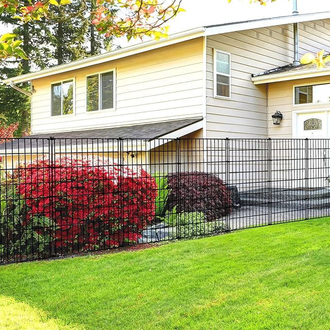 Garden Fence 32 inch H x 28 inch W (10 Panels, Total Length 23 ft) Metal Decorative Fence Rustproof Animal Barrier Fencing for Dog, Rabbits, and Patio,Yard