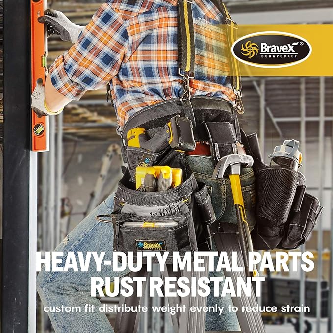 Tool Belt Suspenders Tool Vest Ultra Anti-Wear Tool Belt 20-Pocket Pro Framer's Combo Apron Tool Belt and Yoke-style Suspenders-1200D for Men