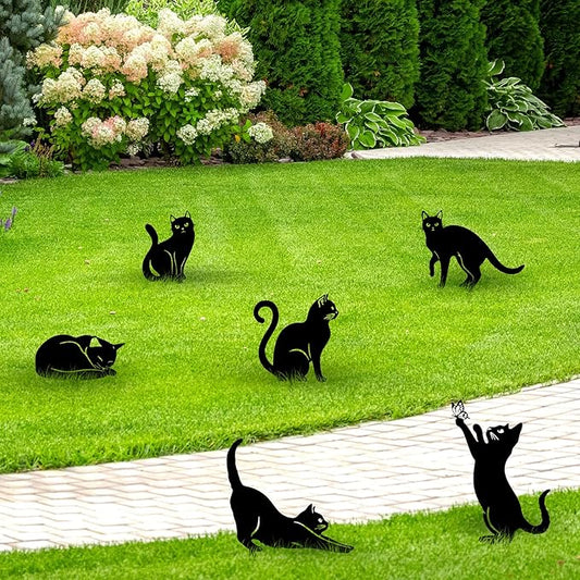 Tandefio 6 Pcs Metal Cat Garden Statues Medium Christmas Yard Garden Decorative Stakes for Women Cat Silhouette for Yard Art Outside Patio Outdoor Decor Lawn Ornaments Decorations