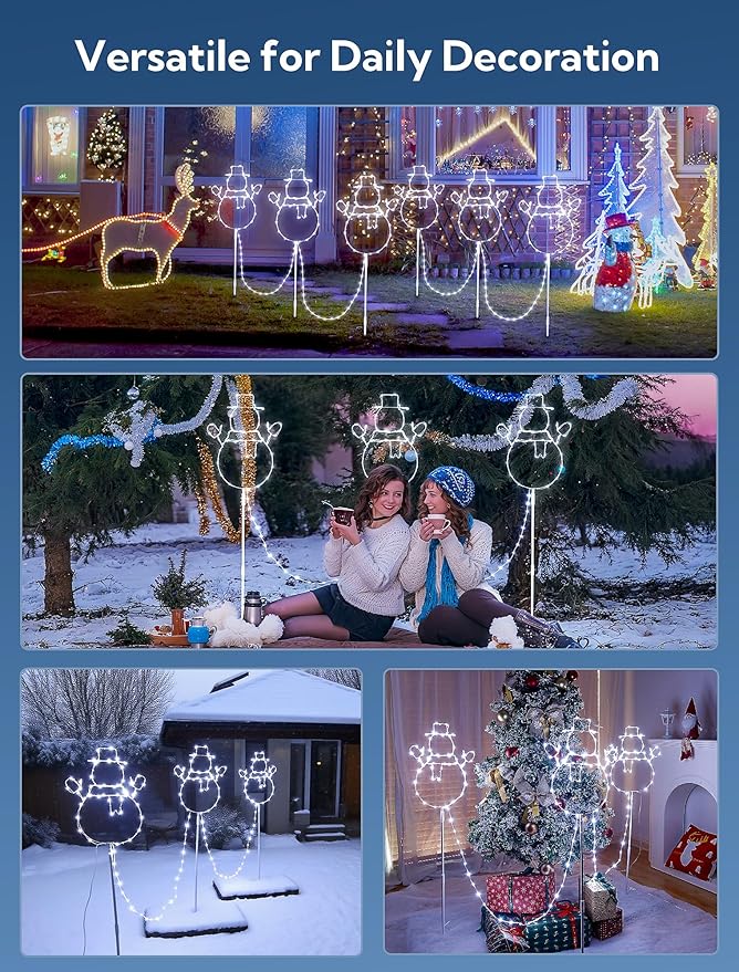 Christmas Walkway Lights,200LED White Christmas Decorations Pathway Lights Plug in,Timer 8 Mode Snowman Garden Light with Stake Waterproof for Fence,Patio,Yard,Party,Xmas Decor-White