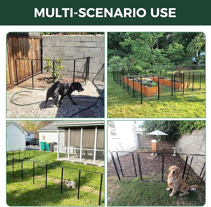 FXW Garden Fence Outdoor for The Yard – 32in(H) x 4.5ft(L) Heavy Duty Metal Animal Barrier for Dog and Rabbit, Decorative Dog Fence, 2 Panels, Black