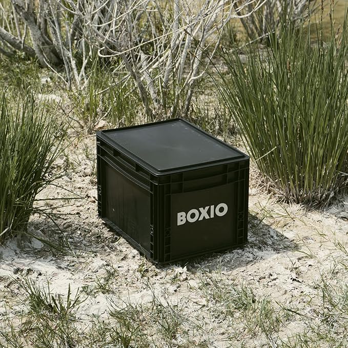 BOXIO Solo: Storage box with lid – 15.7" x 11.8" x 11.0" – perfect plastic transport box for camping, boat or garden – stackable with other stacking boxes – Made in Germany