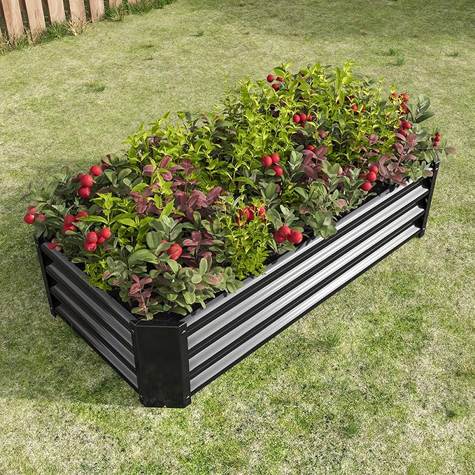 Galvanized Raised Garden Bed for Vegetables,Planter Raised Garden Boxes Outdoor,Metal Raised Garden Beds Steel Kit for Vegetables Flower Herb Patio Black Rectangle