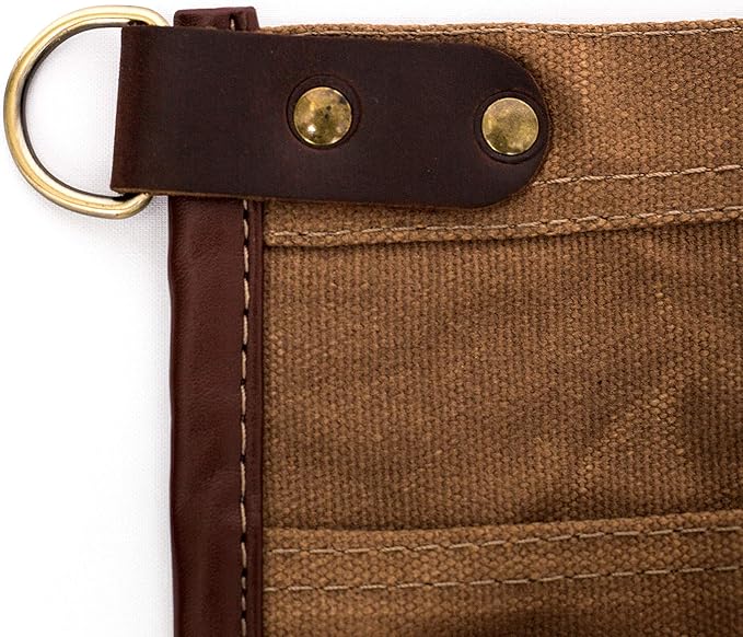 Luchuan Waterproof Waxed Canvas Tool Apron With the Adjustable Genuine Leather Belt (Khaki)