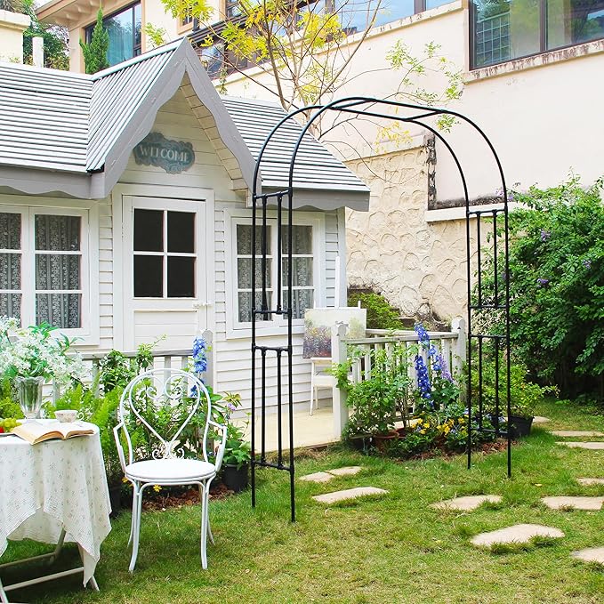 7.9 Ft H x 5.9 Ft W Garden Arch for Climbing Vines Lightweight Metal+PE Coated Arbor Archway Trellis Flower Frame Plants Vine Frame Rose Support Outdoor Easy to Assemble, Black