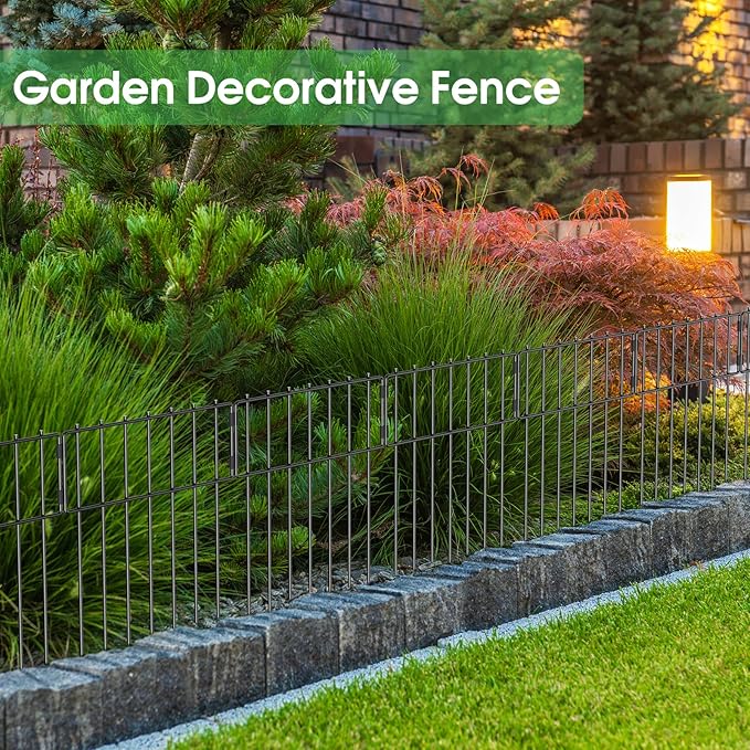 20 Pack Animal Barrier Fence, 16.7 Inch(H) X 20 Ft(L) Dog Fence No Dig, Rustproof Metal Wire Garden Fence Border, Dog Rabbits Ground Stakes Fence for Outdoor.