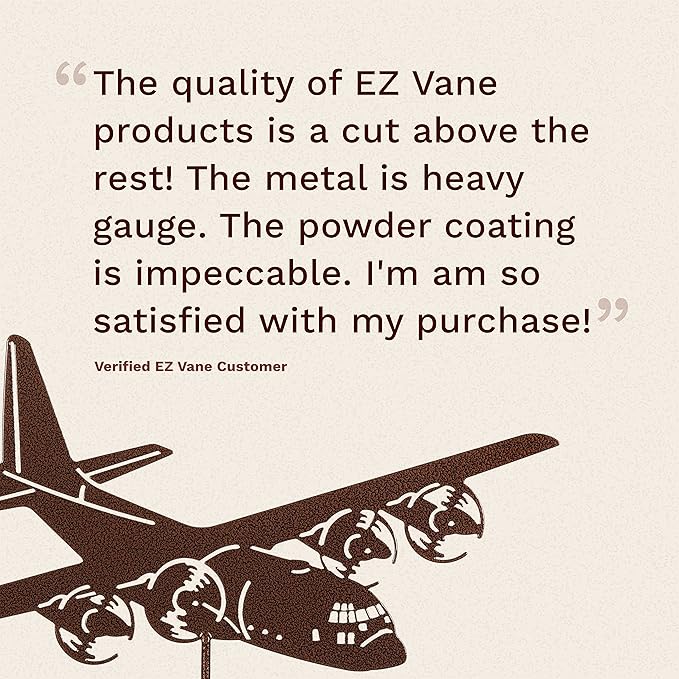 EZ Vane C-130 Airplane Weathervane — Post Mount, Wind Cups, Antique Copper Finish, Steel with Durable Triple Powder Coating, Handcrafted in USA
