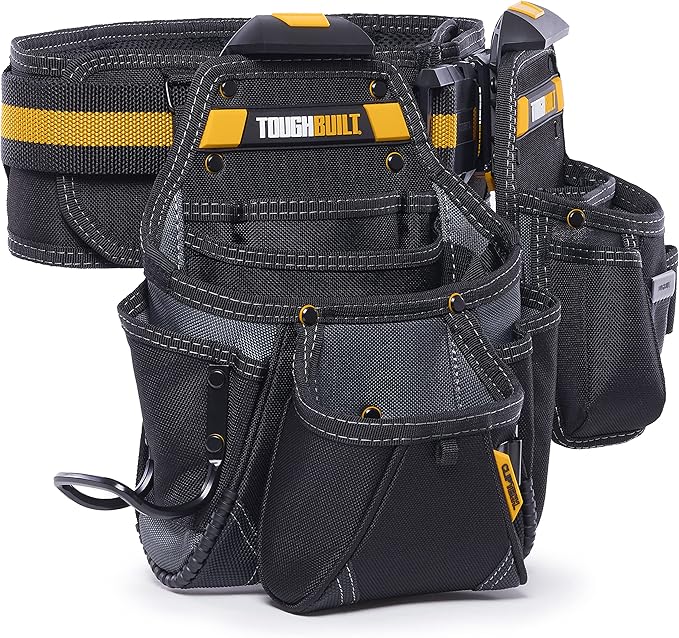 ToughBuilt ClipTech Series – 3-Piece Handyman Tool Belt Set, Modular ClipTech™ System with 2 Rugged Pouches & Heavy-Duty Padded Belt, 1680D Reinforced Construction (TB-CT-111-CP)