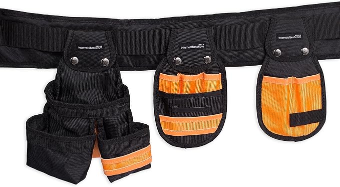 Internet’s Best Tool Belt Carpenter Apron - 10 Pockets - Quick Release Work Belt with Utility Pouch - Handyman Rig - Removable Bags