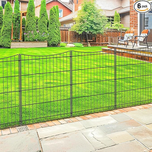 INJOPEXI Decorative Garden Fence 6 Panels 11.8ft(L)×30in(H) Garden Fences Outdoor with 6 Panels Rustproof Metal Wire No Dig Temporary Animal Barrier Fencing for Backyard Patio - Without Fence Gate