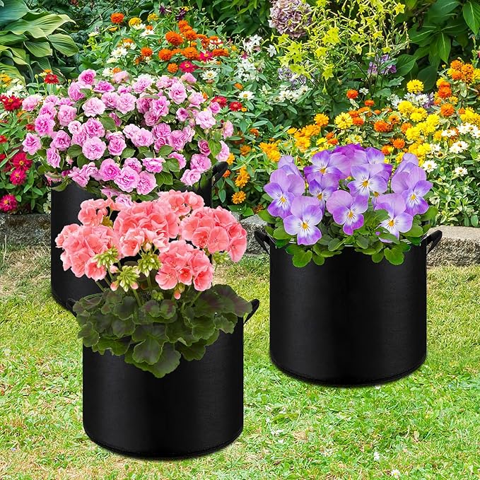 6-Pack 5 Gallon Grow Bags - 300G Heavy Duty Aeration Fabric Pots with Handles,Thickened Nonwoven Planter Bags for Vegetables Flowers Fruits