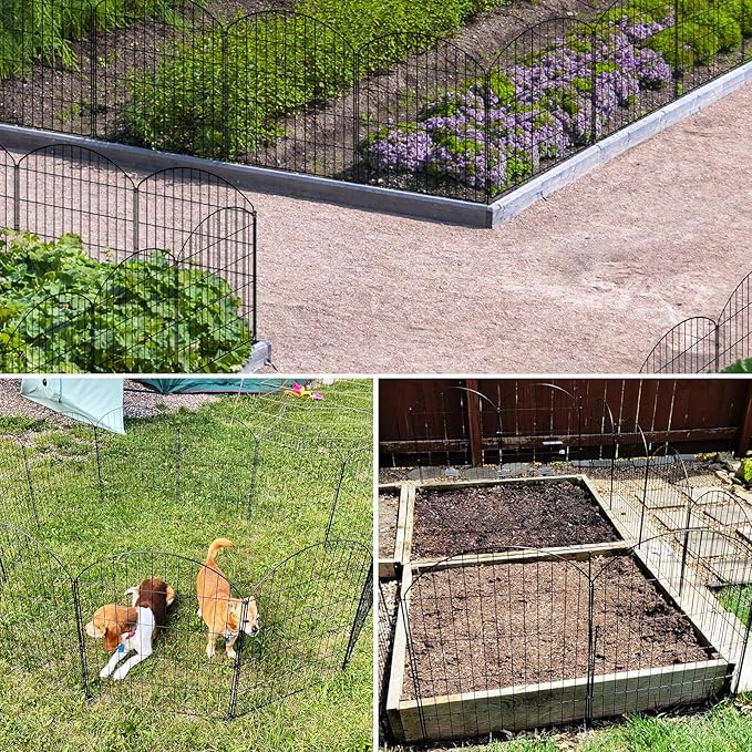 Decorative Garden Fence 5 Panels + 1 Gate, 30in (H) x 11.8ft (L), Rustproof Metal No Dig Fence Animal Barrier for Dog, Flower Edging for Yard & Patio Outdoor Landscape, Arched