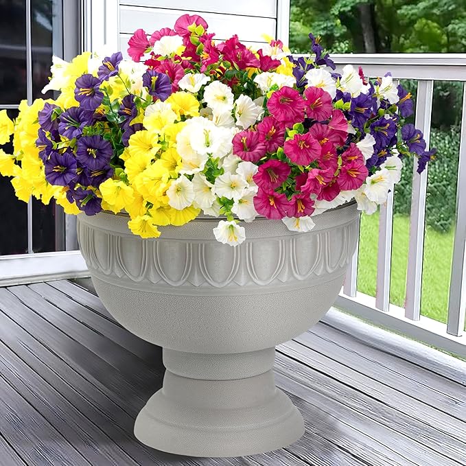 Artificial Flowers for Outdoor Indoor Garden Home Decoration, Faux Flower Daisy with Eucalyptus Leaves Fake Plants Greenery Boxwood Porch Patio, 12 Bundles