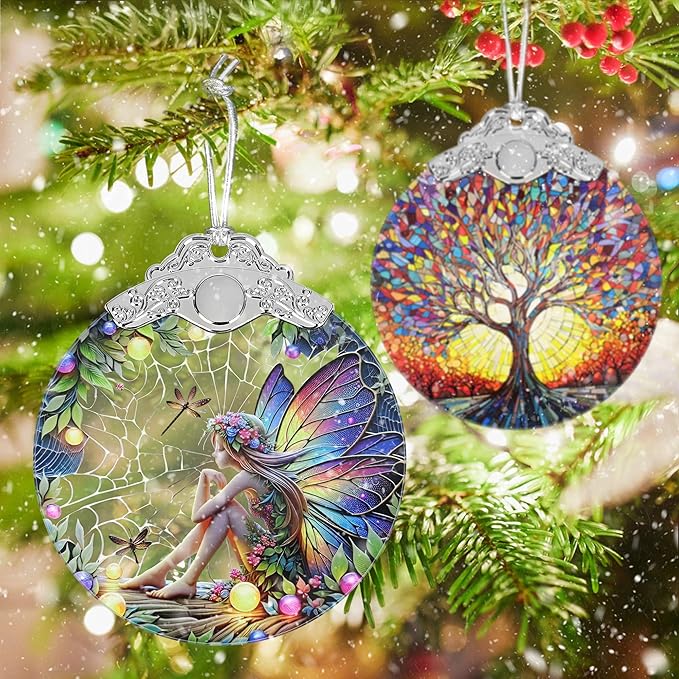 Fairy Ornament - Stained Glass Hanging Decor - Christmas Tree Decor - Gift for Friends & Sisters