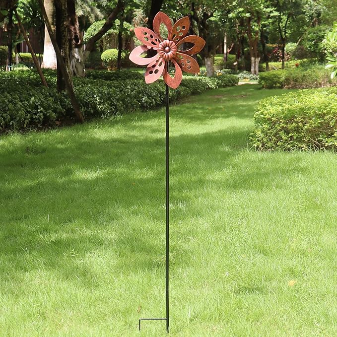 Outdoor Garden Wind Spinner Metal Yard Decorative Petal Kinetic Sculpture Classic Vintage 48x10 Inch