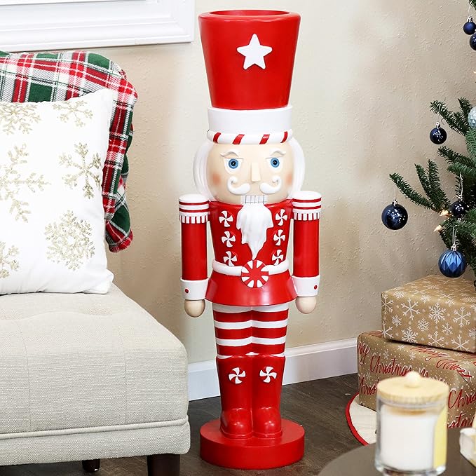 Sunnydaze 3ft Alfonso The Noble Nutcracker Christmas Decoration - Polyresin Indoor or Outdoor Nutcracker Statue with Candy Cane Design