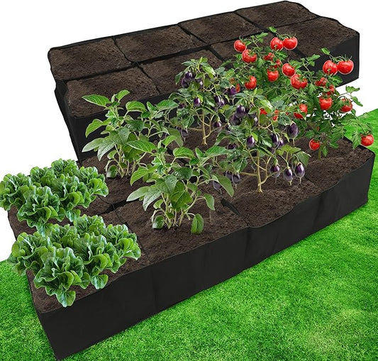 Gardzen 2 Pack Fabric Raised Garden Beds, 2x4x1 FT - 8 Grids Grow Bed for Square Foot Gardening, Planting Box for Vegetables, Herbs, Flowers