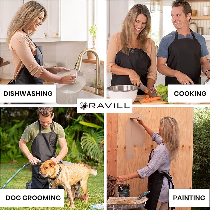 Waterproof Apron For Men and Women - 35" Multi Purpose Work Aprons for Dishwashing, Dog Grooming, Cleaning