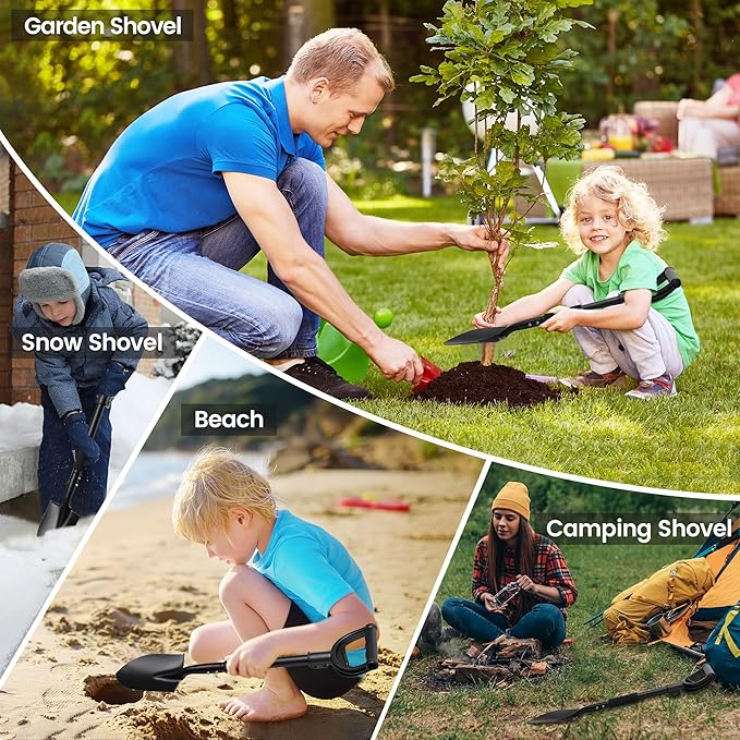 Garden Shovels for Digging, Small Beach Shovel with D-Handle 31 inch, Metal Sand Survival Camping Adult Kids Shovel for Gardening Cleaning