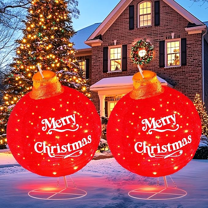 Lighted Pop-Up Outdoor Christmas Ornaments Set, Large Outdoor Christmas Decorations for Yard Lawn with 185 LED Lights & 8 Modes, with Reinforced Metal Base