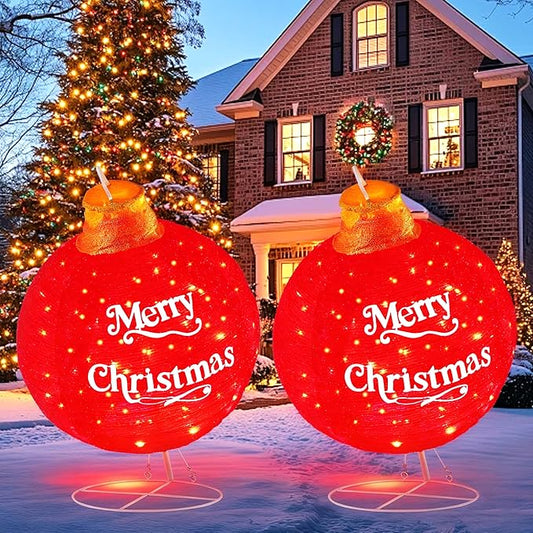 Lighted Pop-Up Outdoor Christmas Ornaments Set, Large Outdoor Christmas Decorations for Yard Lawn with 185 LED Lights & 8 Modes, with Reinforced Metal Base