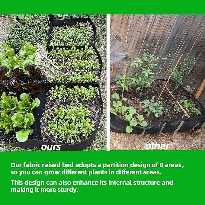 CJGQ Fabric Raised Garden Bed, 128 Gallon 8 Grids Plant Grow Bags, 3x6FT Planter Raised Beds for Growing Vegetables Potatoes Flowers, Rectangle Planting Container for Outdoor Gardening