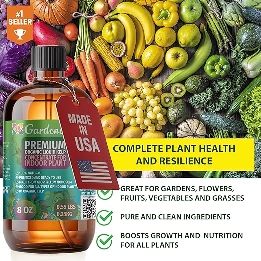 GARDENERA Premium Organic Seaweed & Kelp Superfood for POTHOS Plants - 8 oz - Liquid Kelp Fertilizer Concentrate (Makes 45 Gallons)