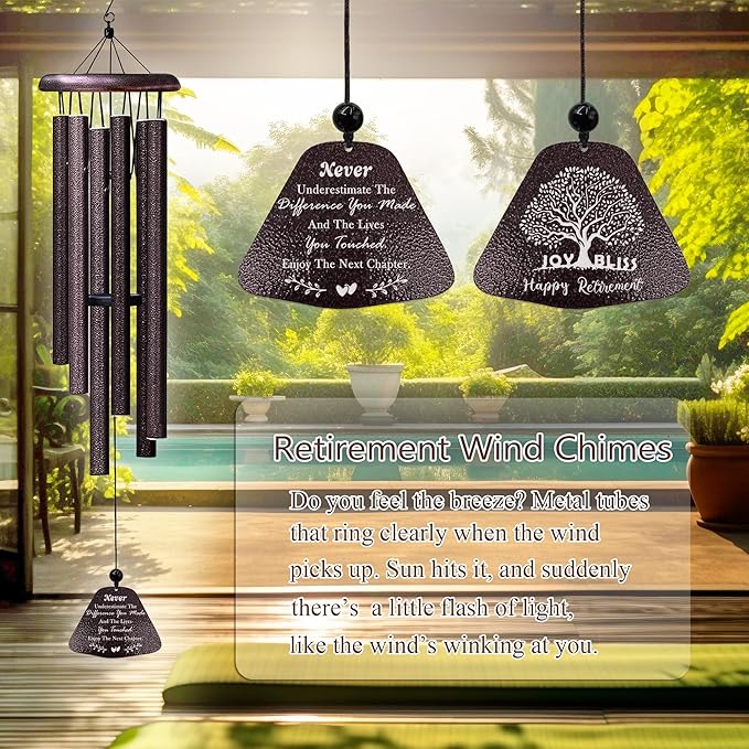 Retirement Gifts for Woman Men 2025, Retirement Party Decorations 32” Wind Chimes, Retired Farewell Goodbye Gifts for Coworkers Teachers Boss Nurses Friends, Coworker Leaving Gift for Women