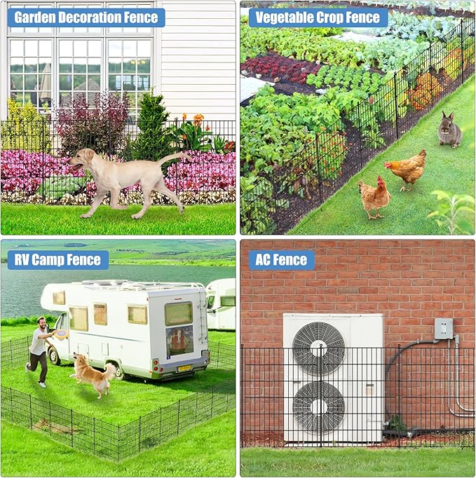 16 Panels Garden Fence,Rustproof Metal Fence Panels - 32in (H)×37.8ft (L) Garden Fencing Animal Barrier with Gate,Dog Fence Outdoor for Yard