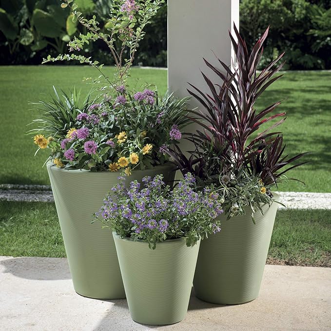 Crescent Garden Madison Planter– Weather-Resistant, Double Walled Indoor/Outdoor Plant Pot with Drain Hole – Durable All-Season Flower Container, 20" W (Slate)