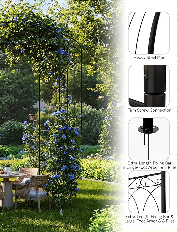 8.8 FT Birdcage Shape Garden Arch,Pergola Pavilion for Climbing Plants Outdoor,Steel Wedding Arches for Ceremony Party,Metal Garden Arbor for Patio,Backyard,Black