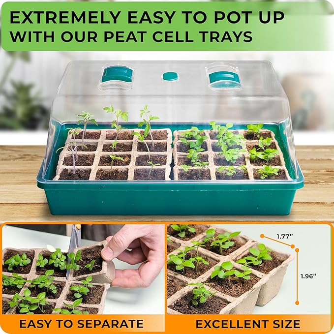 CARPATHEN Seed Starter Tray - Seed Starting Tray with Hard Plastic Humidity Dome and 48 Peat Pots for Seedlings - Plant Germination Trays Plant Starter Kit and Base Mini Greenhouse Germination Kit